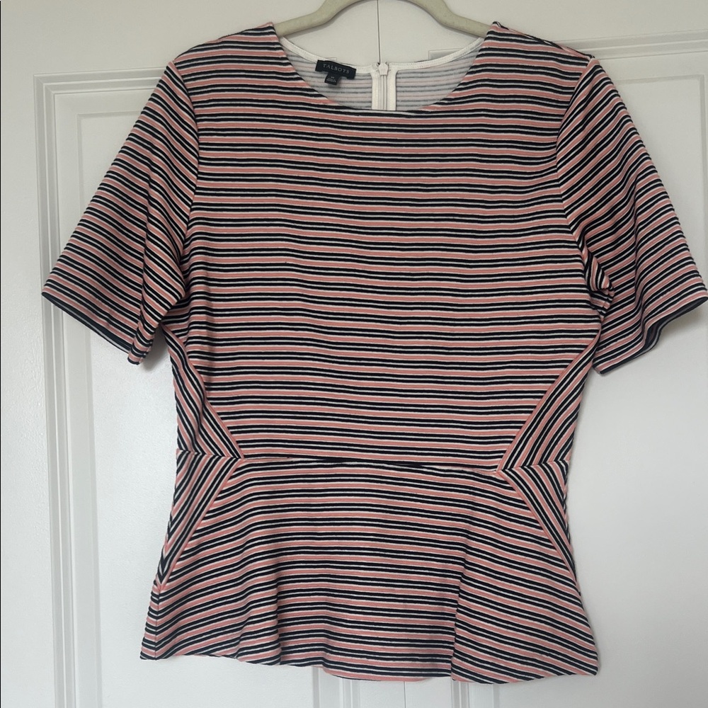Talbots Striped Peplum-Esque Top - Pink & Black